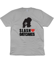 Load image into Gallery viewer, Introducing the Slash Loves Oatcakes Tshirt: A Tribute to the Legendary Guitarist and Stoke-on-Trent's Delightful Delicacy!