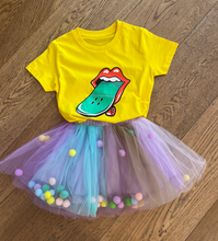 Load image into Gallery viewer, Elevate your child's style with the Kids Multicolored Pom Pom Tutu by Rock My Baby!