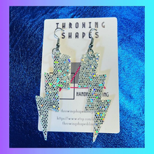 Load image into Gallery viewer, The Sparkly Bowie lightning bolt earrings inspired by the iconic David Bowie in Ziggy Stardust, By Throwing Shapes Bling
