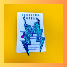 Load image into Gallery viewer, The Sparkly Bowie lightning bolt earrings inspired by the iconic David Bowie in Ziggy Stardust, By Throwing Shapes Bling