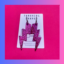 Load image into Gallery viewer, The Sparkly Bowie lightning bolt earrings inspired by the iconic David Bowie in Ziggy Stardust, By Throwing Shapes Bling
