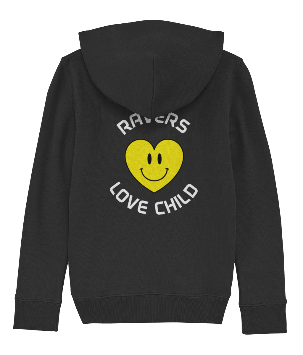Printed Back and Front, Organic Cotton Junior Hoodie, Ravers Love Child :)